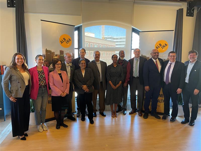 Picture of project partners, federal USDOT representatives and community leaders gathered to celebrate the Reconnecting Communities and Neighborhoods grant awarded to the project in March.