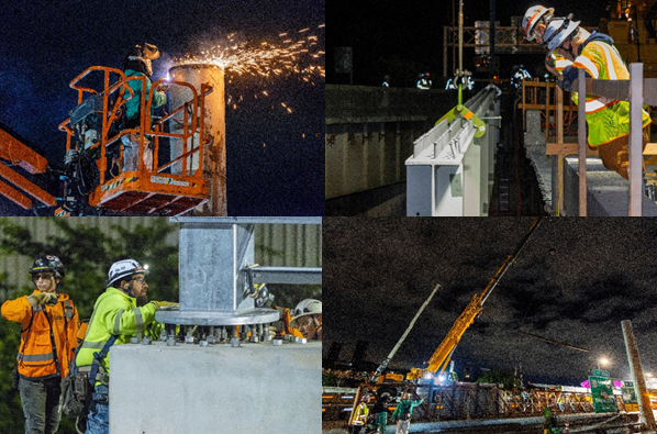 Photo of crews completing sign structure work.