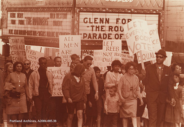 Civil rights march through downtown Portland in 1965.